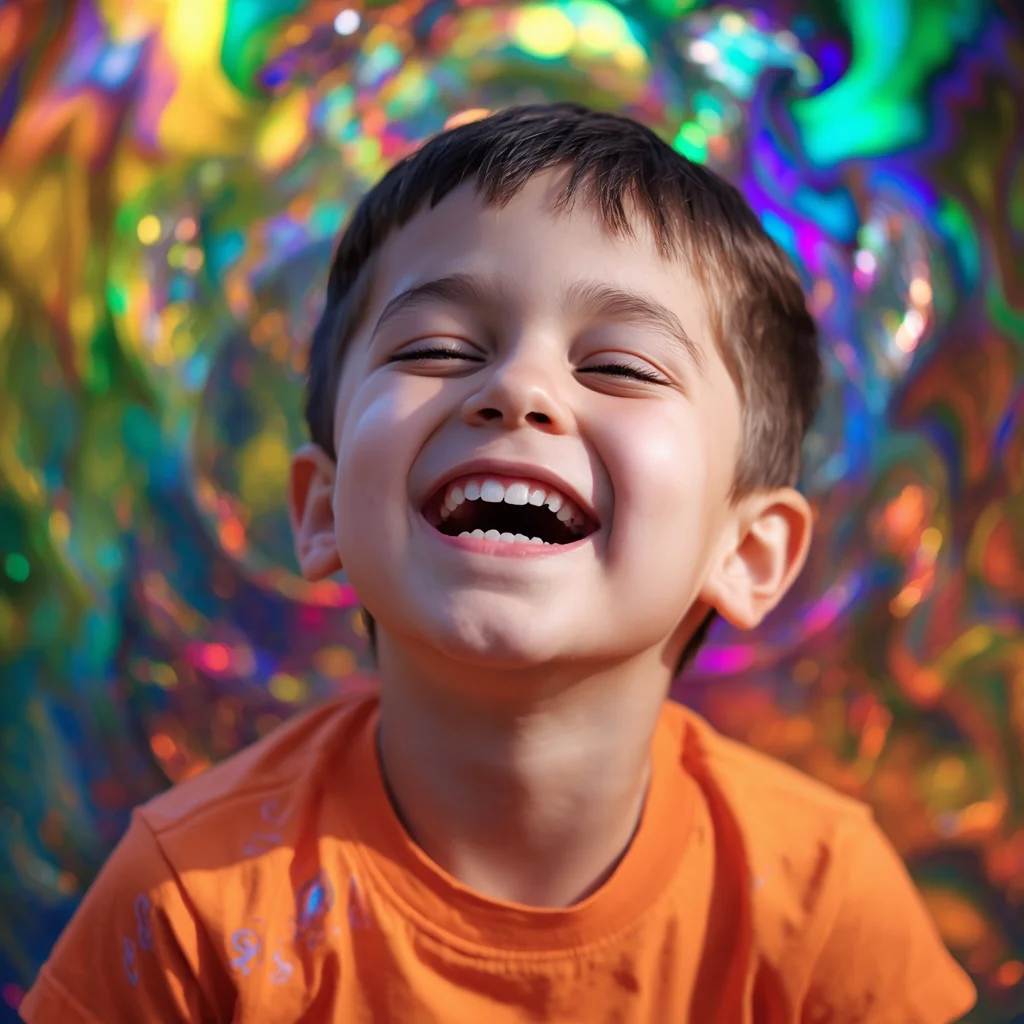 Boy's Joyful Giggles in a Kaleidoscope of Colors | Gemini AI photo Prompt copy paste trending 2026 Instagram — AI image prompt