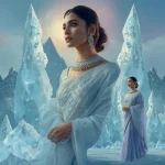 Festive Pastel Saree Glacial Crystal Spire Formation Collage | Frozen Elegant Power | traditional saree prompt for chatgpt