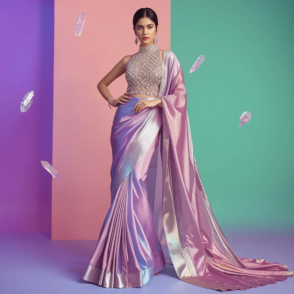 Hyper-Realistic Fashion Editorial Liquid Diamond Lattice Armor Saree | new ai prompt girl instagram — AI image prompt