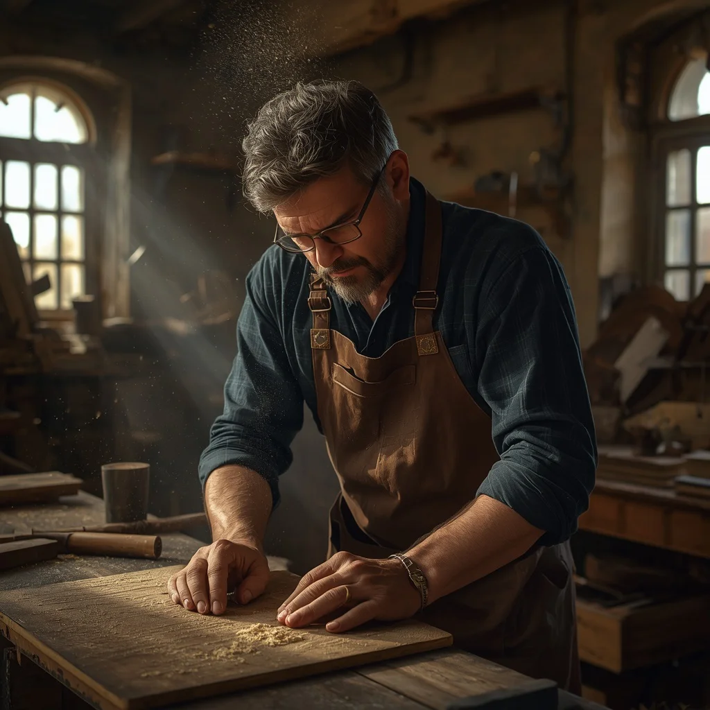 Man's Portrait: Master Craftsman in a Historic Woodworking Shop | instagram highlight cover ai prompt — AI image prompt